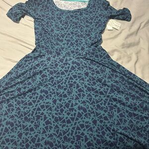 LuLaRoe Teal and Navy Long Sleeve Dress